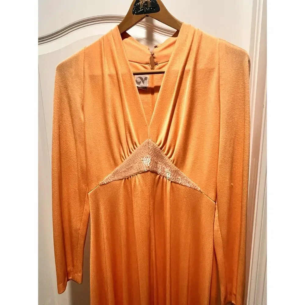 Dan Lee / NEUSTETERS / Vtg 60s Orange Party Dress w/Arrow Sheer‎ Bust Size 12 - Picture 3 of 15